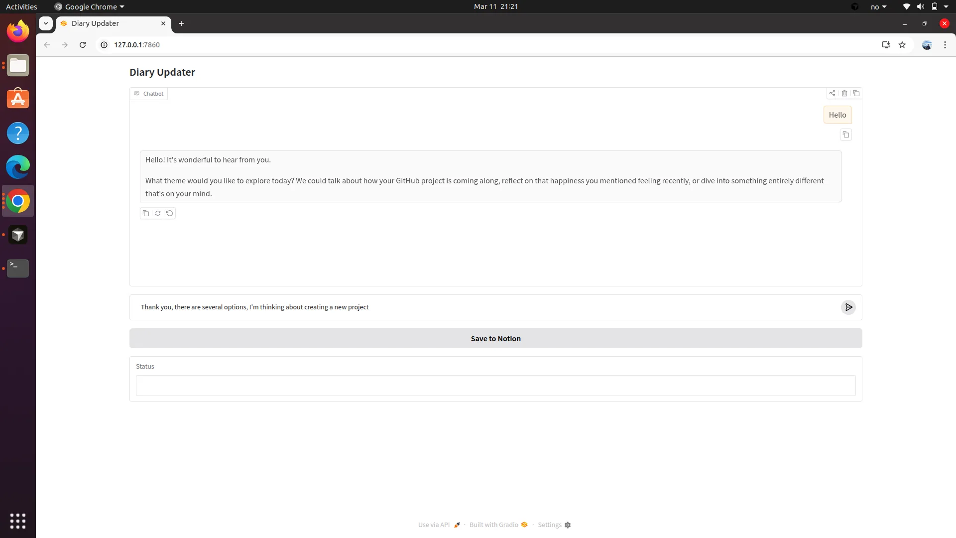 Interactive Diary chat interface powered by Claude AI